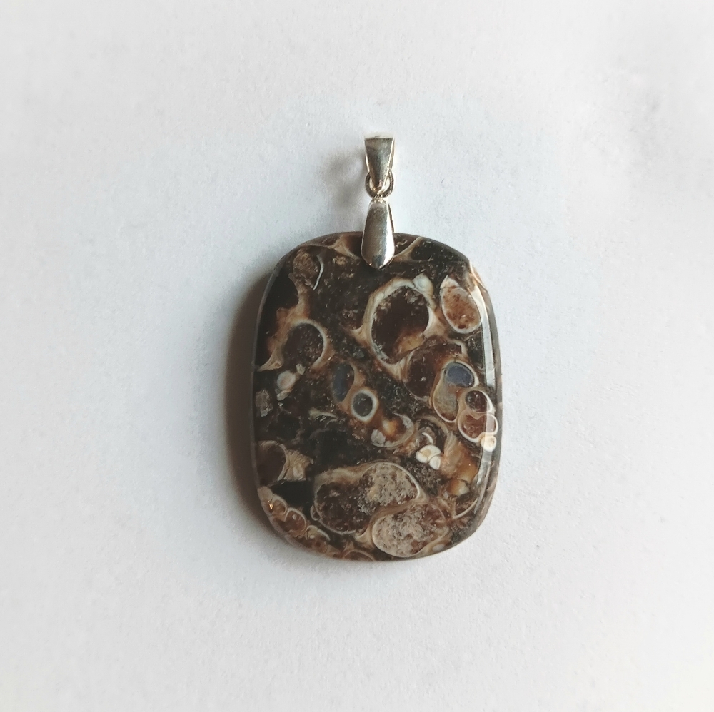 Turitella Agate Gemstone Pendant with 925 Sterling Silver Findings
